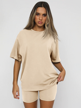 Load image into Gallery viewer, Women's solid color casual short-sleeved + shorts two-piece sets