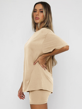 Load image into Gallery viewer, Women's solid color casual short-sleeved + shorts two-piece sets