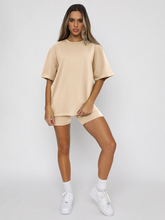 Load image into Gallery viewer, Women's solid color casual short-sleeved + shorts two-piece sets