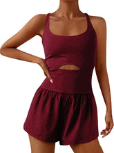 Load image into Gallery viewer, Women's beautiful back double strap tight jumpsuit yoga sports jumpsuit shorts