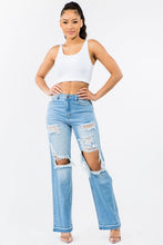 Load image into Gallery viewer, HIGH WAIST DISTRESSED WIDE LEG JEANS