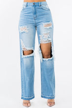 Load image into Gallery viewer, HIGH WAIST DISTRESSED WIDE LEG JEANS
