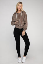 Load image into Gallery viewer, Acid Wash Fleece Cropped Zip-Up Hoodie
