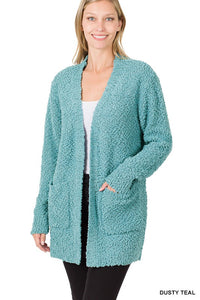 Long Sleeve Popcorn Sweater Cardigan With Pockets