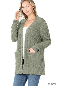 Long Sleeve Popcorn Sweater Cardigan With Pockets