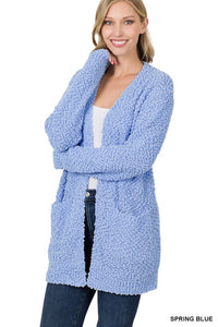 Long Sleeve Popcorn Sweater Cardigan With Pockets