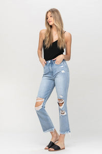 Super High Rise Distressed Relaxed Straight Jeans