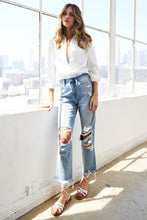 Load image into Gallery viewer, Super High Rise Distressed Relaxed Straight Jeans
