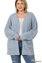 Load image into Gallery viewer, Plus Puff Sleeve Popcorn Cardigan With Pockets
