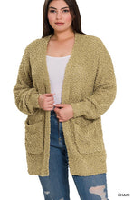 Load image into Gallery viewer, Plus Puff Sleeve Popcorn Cardigan With Pockets
