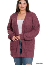 Load image into Gallery viewer, Plus Puff Sleeve Popcorn Cardigan With Pockets
