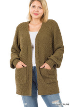 Load image into Gallery viewer, Plus Puff Sleeve Popcorn Cardigan With Pockets
