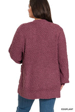 Load image into Gallery viewer, Plus Puff Sleeve Popcorn Cardigan With Pockets
