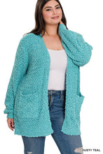 Load image into Gallery viewer, Plus Puff Sleeve Popcorn Cardigan With Pockets
