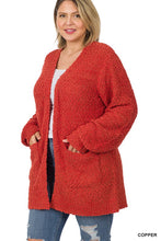 Load image into Gallery viewer, Plus Puff Sleeve Popcorn Cardigan With Pockets
