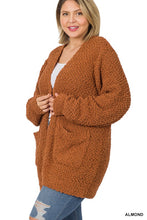 Load image into Gallery viewer, Plus Puff Sleeve Popcorn Cardigan With Pockets
