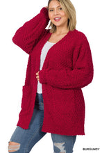 Load image into Gallery viewer, Plus Puff Sleeve Popcorn Cardigan With Pockets
