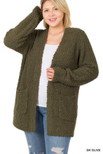 Load image into Gallery viewer, Plus Puff Sleeve Popcorn Cardigan With Pockets
