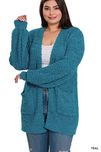 Load image into Gallery viewer, Plus Puff Sleeve Popcorn Cardigan With Pockets
