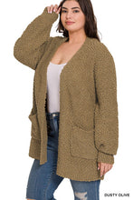 Load image into Gallery viewer, Plus Puff Sleeve Popcorn Cardigan With Pockets
