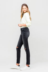 High Rise Distressed Button Fly Ankle Skinny