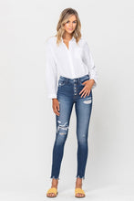 Load image into Gallery viewer, HIGH RISE PATCHED BUTTON UP RAW HEM ANKLE SKINNY
