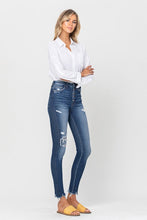 Load image into Gallery viewer, HIGH RISE PATCHED BUTTON UP RAW HEM ANKLE SKINNY
