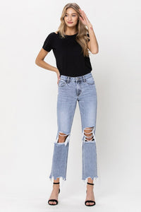 SUPER HIGH RISE 90'S STRAIGHT CROP W DISTRESSED