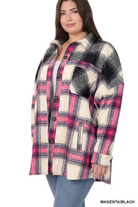 Plus Oversized yarn Dyed Plaid Longline Shacket