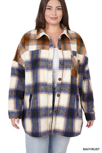 Plus Oversized yarn Dyed Plaid Longline Shacket