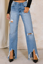 Load image into Gallery viewer, HIGH RISE DISTRESSED WIDE JEANS
