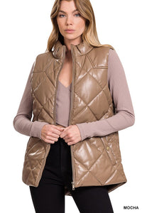 Vegan Leather Puffer Vest