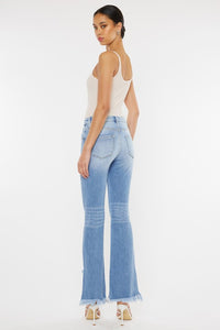 HIGH RISE LEG DISTRESS BOOTCUT JEANS