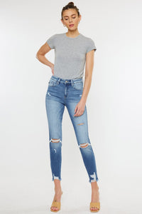 HIGH RISE FRAY HEM ANKLE SKINNYJEANS- KC9130M