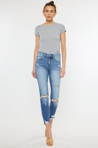 HIGH RISE FRAY HEM ANKLE SKINNYJEANS- KC9130M