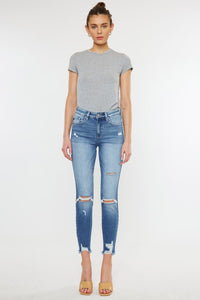 HIGH RISE FRAY HEM ANKLE SKINNYJEANS- KC9130M