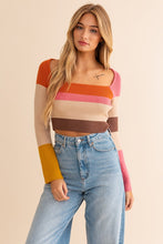 Load image into Gallery viewer, Long Sleeve Color Block Stripe Knit Top
