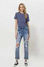 Load image into Gallery viewer, Stretch Mom Jeans w/ Spatter Detail and Cuff
