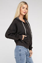 Load image into Gallery viewer, Acid Wash Fleece Cropped Zip-Up Hoodie
