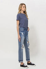 Load image into Gallery viewer, Stretch Mom Jeans w/ Spatter Detail and Cuff
