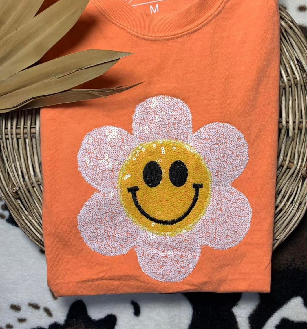 Sequin Flower Smiley Tee