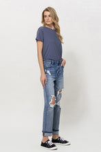 Load image into Gallery viewer, Stretch Mom Jeans w/ Spatter Detail and Cuff
