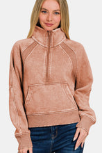 Load image into Gallery viewer, Zenana Acid Washed Half Zip Fleece Sweatshirt
