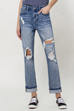 Load image into Gallery viewer, Stretch Mom Jeans w/ Spatter Detail and Cuff
