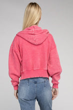 Load image into Gallery viewer, Acid Wash Fleece Cropped Zip-Up Hoodie
