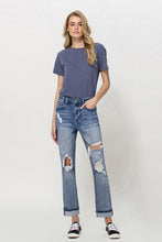 Load image into Gallery viewer, Stretch Mom Jeans w/ Spatter Detail and Cuff
