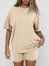 Load image into Gallery viewer, Women&#39;s solid color casual short-sleeved + shorts two-piece sets

