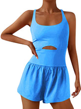 Load image into Gallery viewer, Women&#39;s beautiful back double strap tight jumpsuit yoga sports jumpsuit shorts

