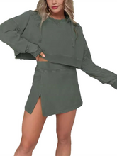 Load image into Gallery viewer, New women&#39;s long-sleeved hooded sweatshirt skirt set
