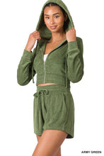 Load image into Gallery viewer, LOOP TERRY ZIP UP CROPPED HOODIE &amp; SHORTS SET
